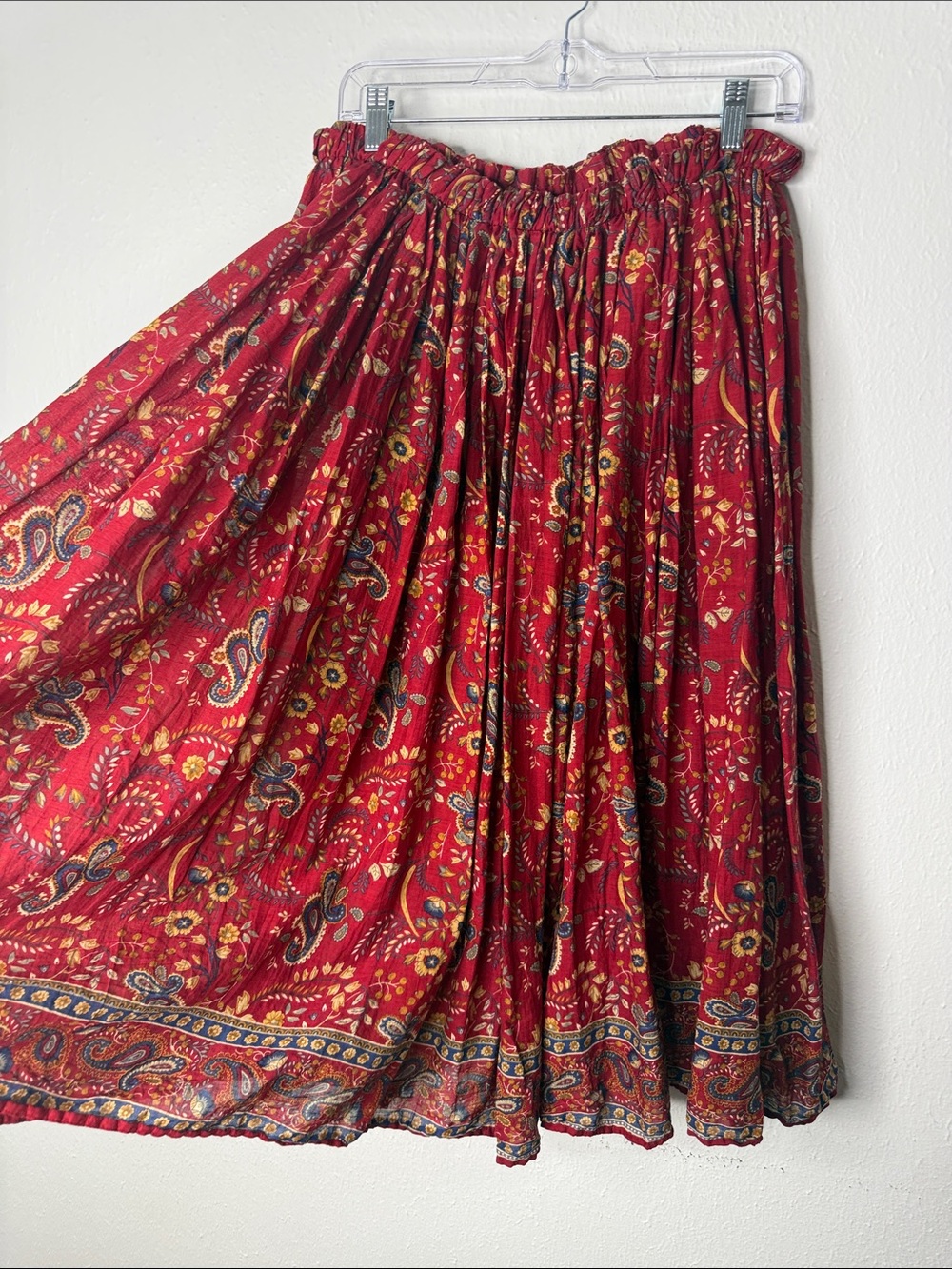 Red Floral Bohemian Maxi Skirt